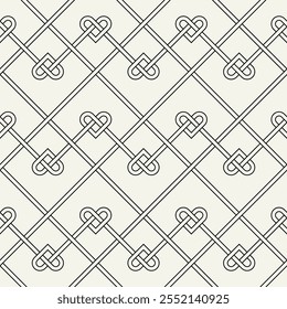 Valentine's Day hearts pattern. Celtic seamless pattern. Abstract graphic wallpaper. Vector tileable illustration. Interlaced geometric ornament.