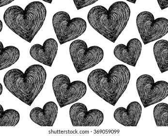 Valentines day hearts pattern. Drawn effect black heart illustration. Vector image can be used for web design, textures, printed products.