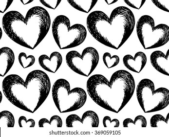 Valentines day hearts pattern. Drawn effect black heart illustration. Vector image can be used for web design, textures, printed products.