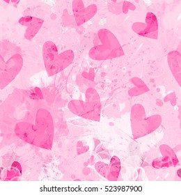 Valentines day hearts. Pink vector design. Marble texture background texture