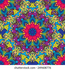 Valentine's Day Hearts, rainbows and clouds psychedelic 60s hippie seamless pattern  vector illustration