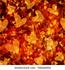 Valentines day hearts. Red vector design. Polygonal illustration, which consist of triangles. Geometric seamless background for romantic holidays