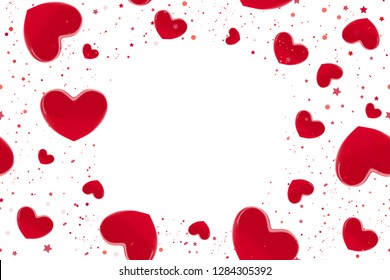 Valentine's day hearts seamless pattern. Background with red 3d realistic hearts. Beautiful abstract wallpaper. Valentine day love card. Vector illustration. Vector cute romantic banner design