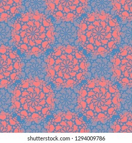 Valentine's Day hearts. Seamless pattern. Coral on blue