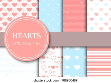 Valentines day hearts seamless pattern background love typography holiday romantic wedding gift card vector illustration. Romance valentine heart greeting label
