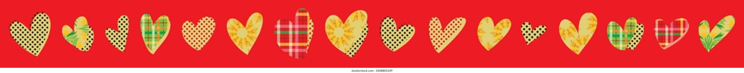 Valentine's day hearts set. Border frame. Vector illustration in flat style