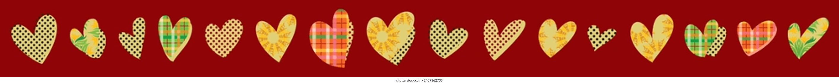 Valentine's day hearts set. Border frame. Vector illustration in flat style