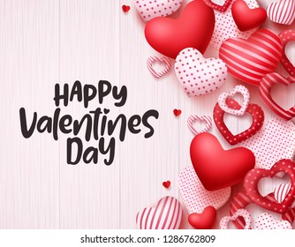 Valentines day hearts vector background. Happy valentines day greeting text in white space background with red love hearts elements. Vector illustration.
