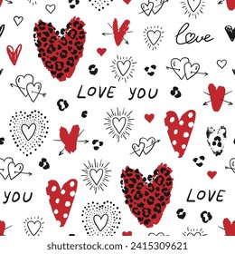 Valentine's day hearts vector seamless pattern.