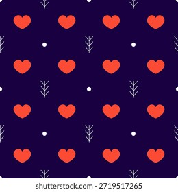 Valentines Day hearts vector seamless pattern in dark color palette
