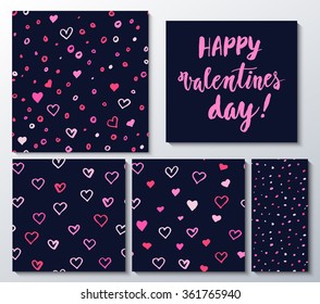 Valentines day herts patterns set with lettering design elements