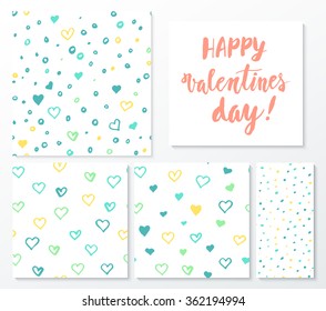 Valentines day herts patterns set with lettering design elements