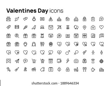 Valentines Day. High quality concepts of linear minimalistic flat vector icons set for web sites, interface of mobile applications and design of printed products.