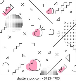 Valentine's day hipster pattern with hearts. Vector illustration.