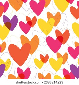 Valentine's day holiday backdrop texture, diversity group design. Multicolored hearts. Bright pattern.
