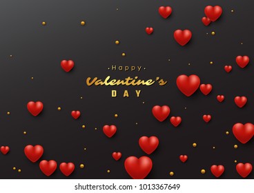 Valentine's day holiday background with 3d hearts. Decorative elements for holiday design. Vector illustration.