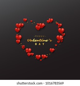 Valentine's day holiday background with 3d hearts. Decorative elements for holiday design. Vector illustration.