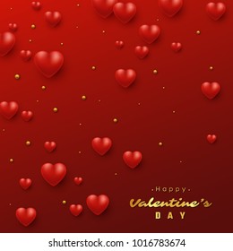 Valentine's day holiday background with 3d hearts. Decorative elements for holiday design. Vector illustration.