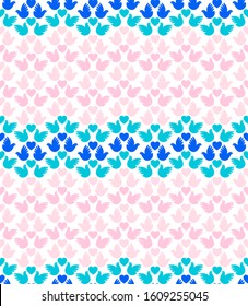 Valentine's Day holiday background, seamless love pattern of hearts and pigeons, simple vector for you design