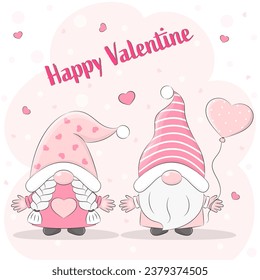 Valentine's day holiday card, two cute gnomes