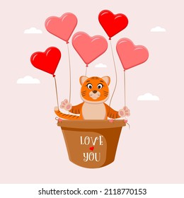valentine's day holiday cat in a balloon in the form of hearts