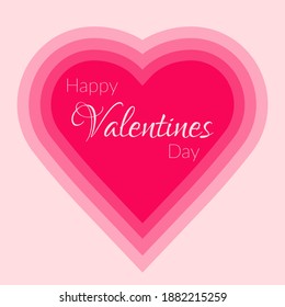 Valentine's Day holiday concept. Vector illustration of a heart in paper art style. In pink and red colors. Happy Valentines Day. For postcards, greetings on social networks, logo.