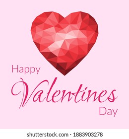 Valentine's day holiday concept. Vector illustration of a volumetric heart in low poly style. In pink and red colors. Happy valentine's day. For postcards, greetings on social networks, logo.