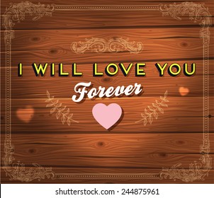 Valentines Day Holiday Design. Wood Background. Blurred Heart.
