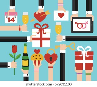 Valentines day holiday flat design.Vector illustration
