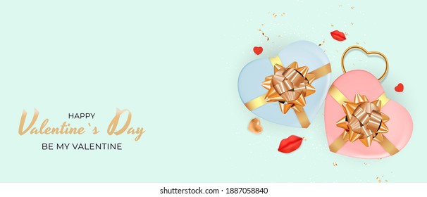 Valentine's Day Holiday Gift Card Background Realistic Design. Template  for advertising, web, social media and fashion ads.  Poster, flyer, greeting card, header for website  Vector Illustration