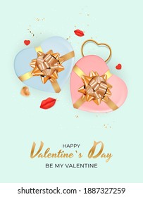 Valentine's Day Holiday Gift Card Background Realistic Design. Template  for advertising, web, social media and fashion ads.  Poster, flyer, greeting card, header for website  Vector Illustration