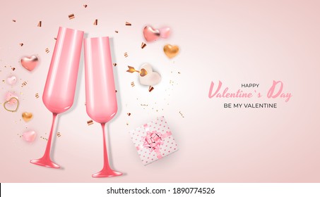 Valentine's Day Holiday Gift Card Background Realistic Design. Template  for advertising, web, social media and fashion ads.  Poster, flyer, greeting card, header for website  Vector Illustration