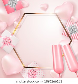 Valentine's Day Holiday Gift Card Background Realistic Design. Template  for advertising, web, social media and fashion ads.  Poster, flyer, greeting card, header for website  Vector Illustration