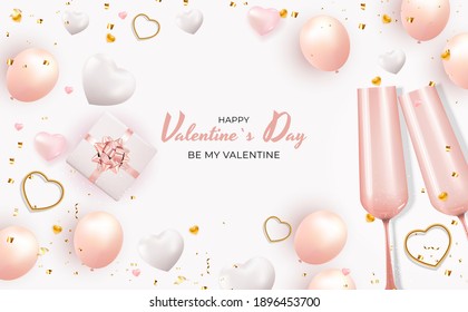 Valentine's Day Holiday Gift Card Background Realistic Design. Template  for advertising, web, social media and fashion ads.  Poster, flyer, greeting card, header for website  Vector Illustration