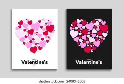 Valentine's day holiday gift cards set. Creative background design with heart shape elements. Poster, cover, brochure, flyer template. Vector illustration