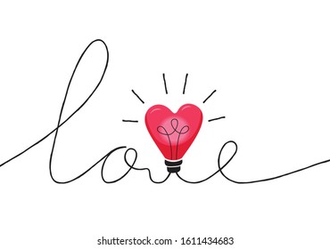 Valentine's Day Holiday Lettering with Word Love Made with Intertwined Heart Shape String Lights Cord. Heart Bulb Hand Drawn Calligraphy. Cute Festive Love Background. Girly Print