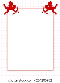 Valentine's Day / Holiday /Love border. with red hearts.. and cupids with arrow for greeting card backgrounds or wedding invitation backgrounds