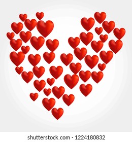 Valentine`s Day holiday red hearts. Vector romantic background. Could be used for banners, greeting cards, gifts etc.