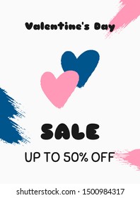 Valentine's day holiday sale. Brush stroke, watercolour, paint. Vector illustration.