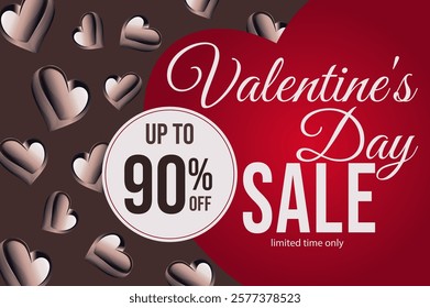 Valentine's Day holiday sale with a percentage discount on red hearts and inscriptions. Time is limited. A template for banners, posters, shopping, discounts, invitations. Vector illustration for your