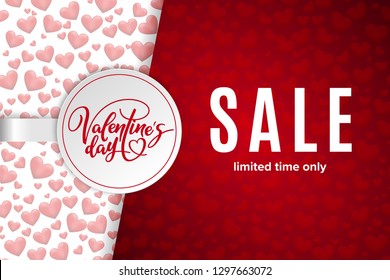 Valentine's day holiday sale with red hearts and lettering. Limited time only. Template for a banner, poster, shopping, discount, invitation. Vector illustration for your design