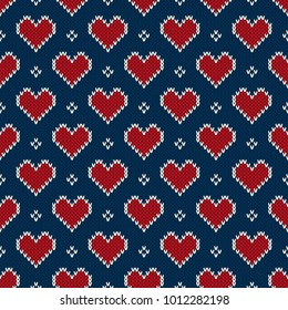 Valentine's Day Holiday Seamless Knit Pattern with Hearts. Scheme for Knitted Sweater Pattern Design or Cross Stitch Embroidery