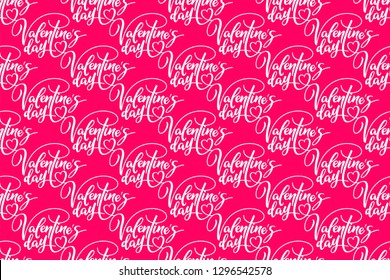 Valentine's day. Holiday seamless pattern with lettering on pink background. Template for a banner, poster, shopping, discount, invitation. Vector illustration for your design