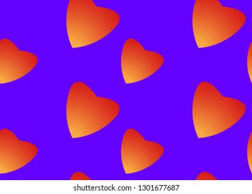 Valentines day holiday seamless pattern wallpaper. Romantic background with gradient orange hearts on purple wall. Vector illustration. Lovely symbol composition. Bright trash sexy packaging design.