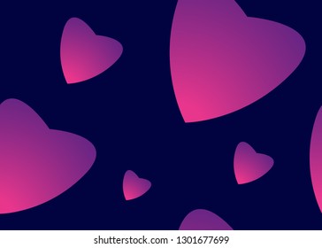 Valentines day holiday seamless pattern. Romantic background with gradient pink hearts on dark blue wall. Vector illustration. Lovely symbol composition. Sexy packaging design.