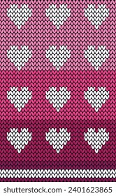 Fiesta de San Valentín sin fisuras tejida con corazones. Proyecto de diseño de suéter de punto o bordado cruzado.