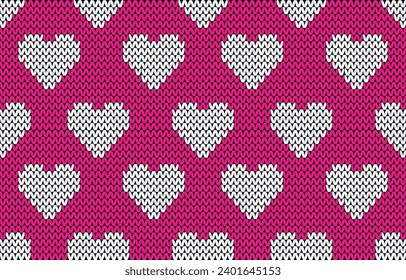 Valentine's Day holiday seamless pattern knitted with hearts. Knitted sweater design project or cross embroidery.
