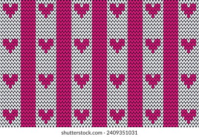 Valentine's Day holiday seamless pattern knitted with hearts. Knitted sweater design project or cross embroidery.