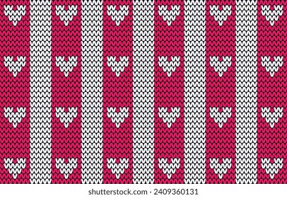 Valentine's Day holiday seamless pattern knitted with hearts. Knitted sweater design project or cross embroidery.