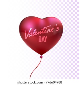 Valentines day holiday sign. Red glossy heart shape balloon isolated on transparent background. Vector illustration. Love concept. Festive element for design